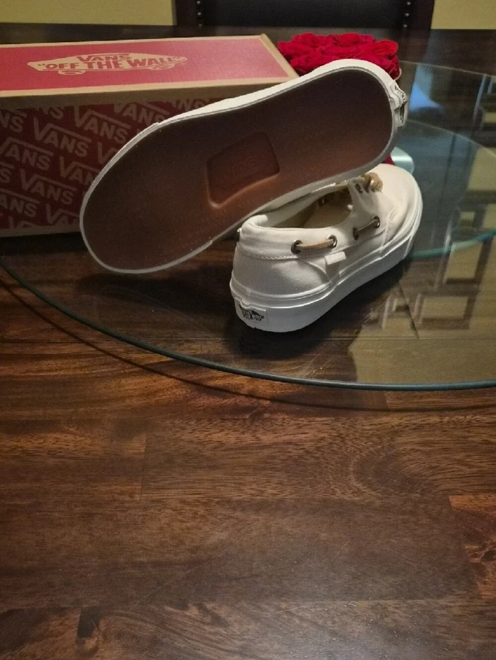 Vans Women’s Cream Canvas Boat Shoes with Tan Accents